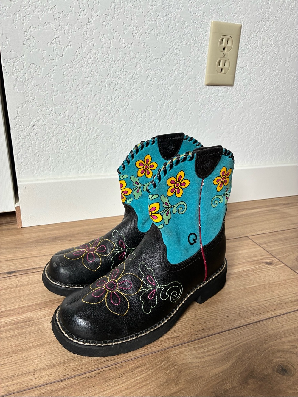 Ariat Kids Black and Turquoise Floral Western Cowboy Boots Boho
